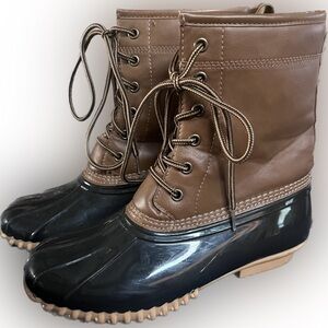 Sporto Duck Boots Womens 7 Eyelet Winter Snow Rain Winter Brown Leather Lace Up